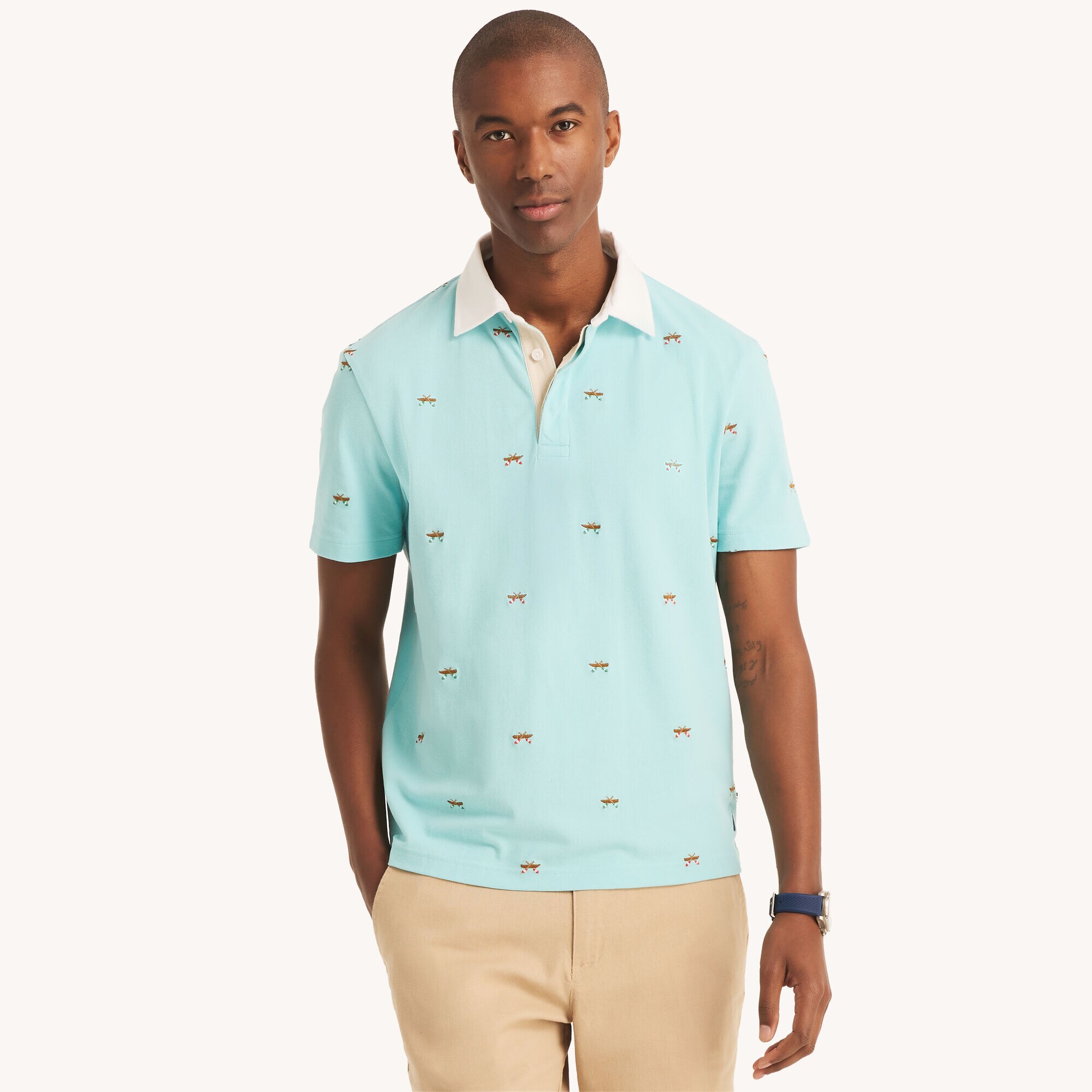 Classic Fit Printed Polo,Light Tide Water Wash,large