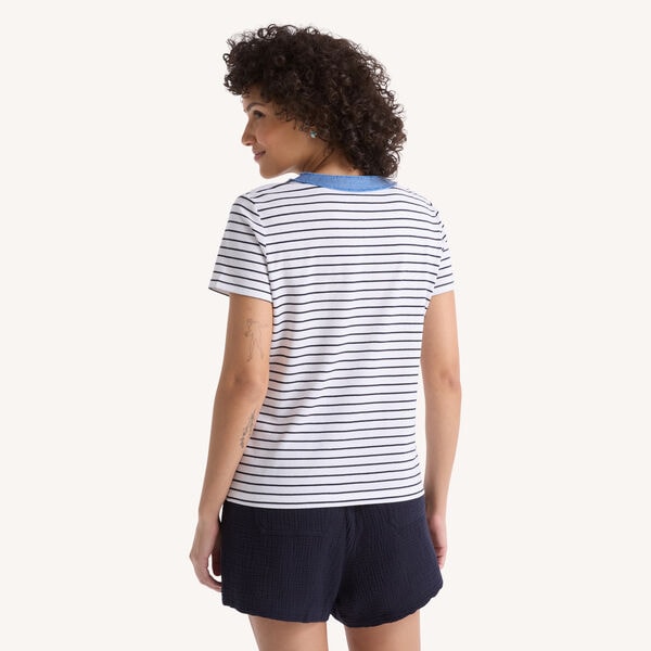 Striped Denim-Trimmed Henley
