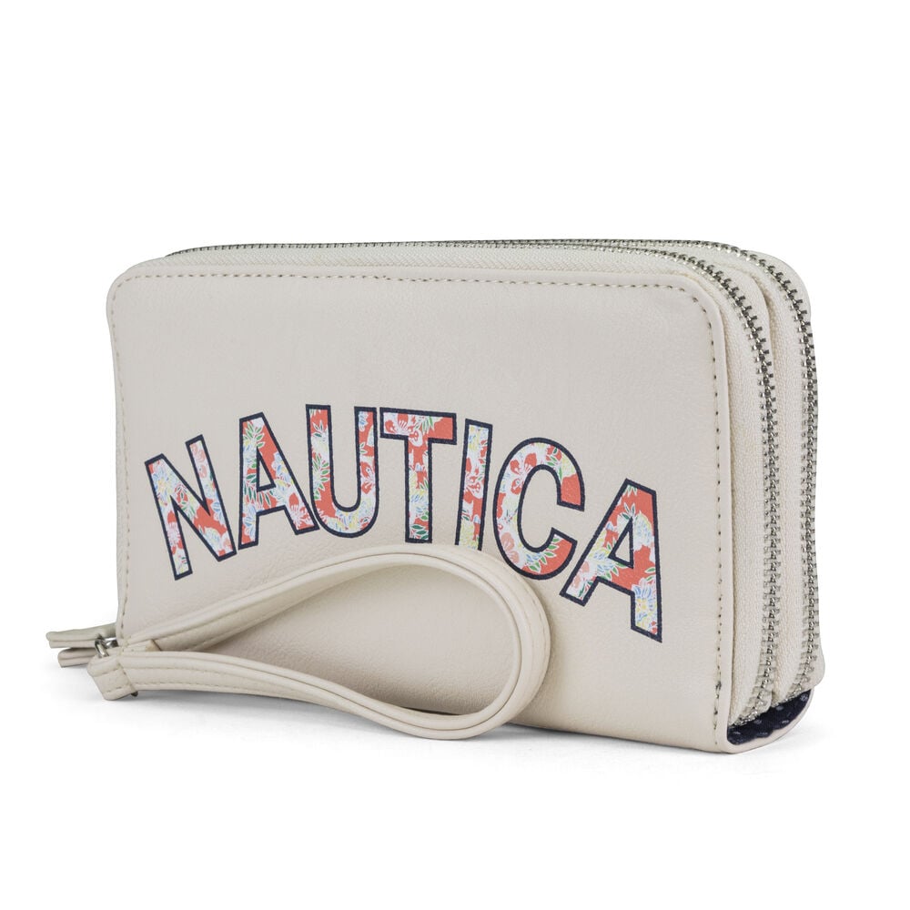 Heritage Logo Double Zip-Around Wristlet,Antique White Wash,large