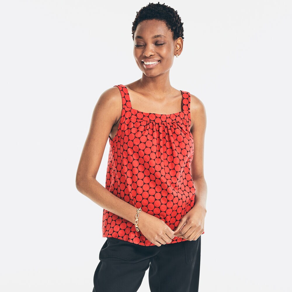 EMBROIDERED EYELET SLEEVELESS TOP,Tomales Red,large