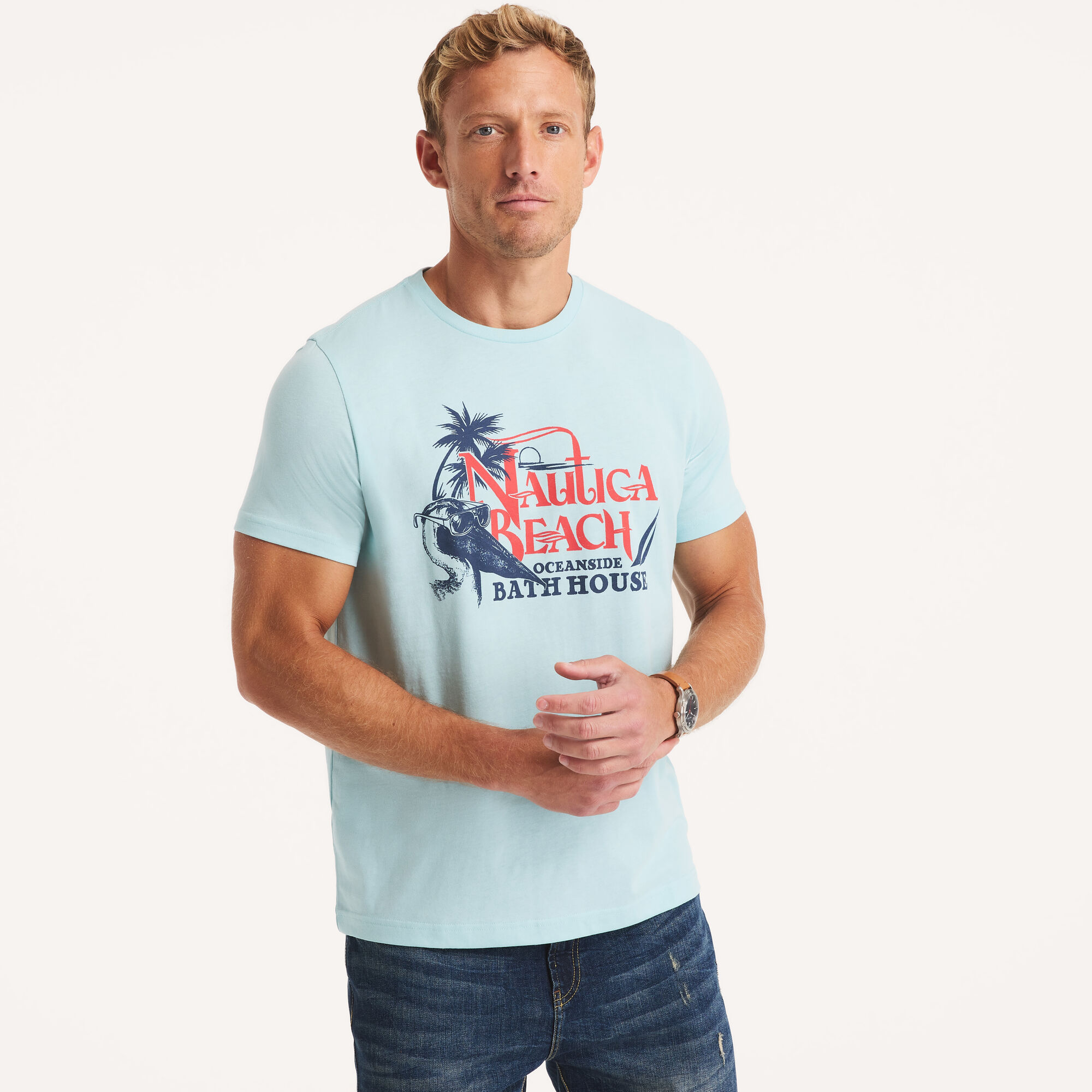 Mussel Beach Graphic T-Shirt,Aqua Splash,large