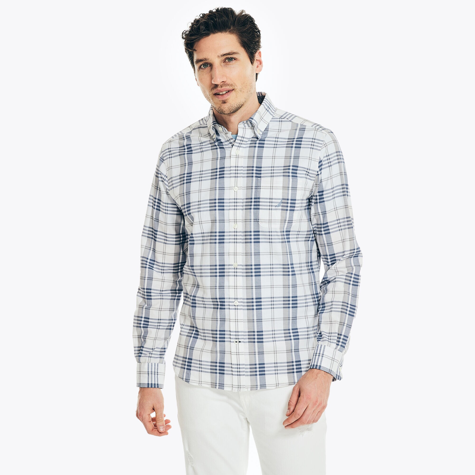 PLAID OXFORD SHIRT,Bright White,large