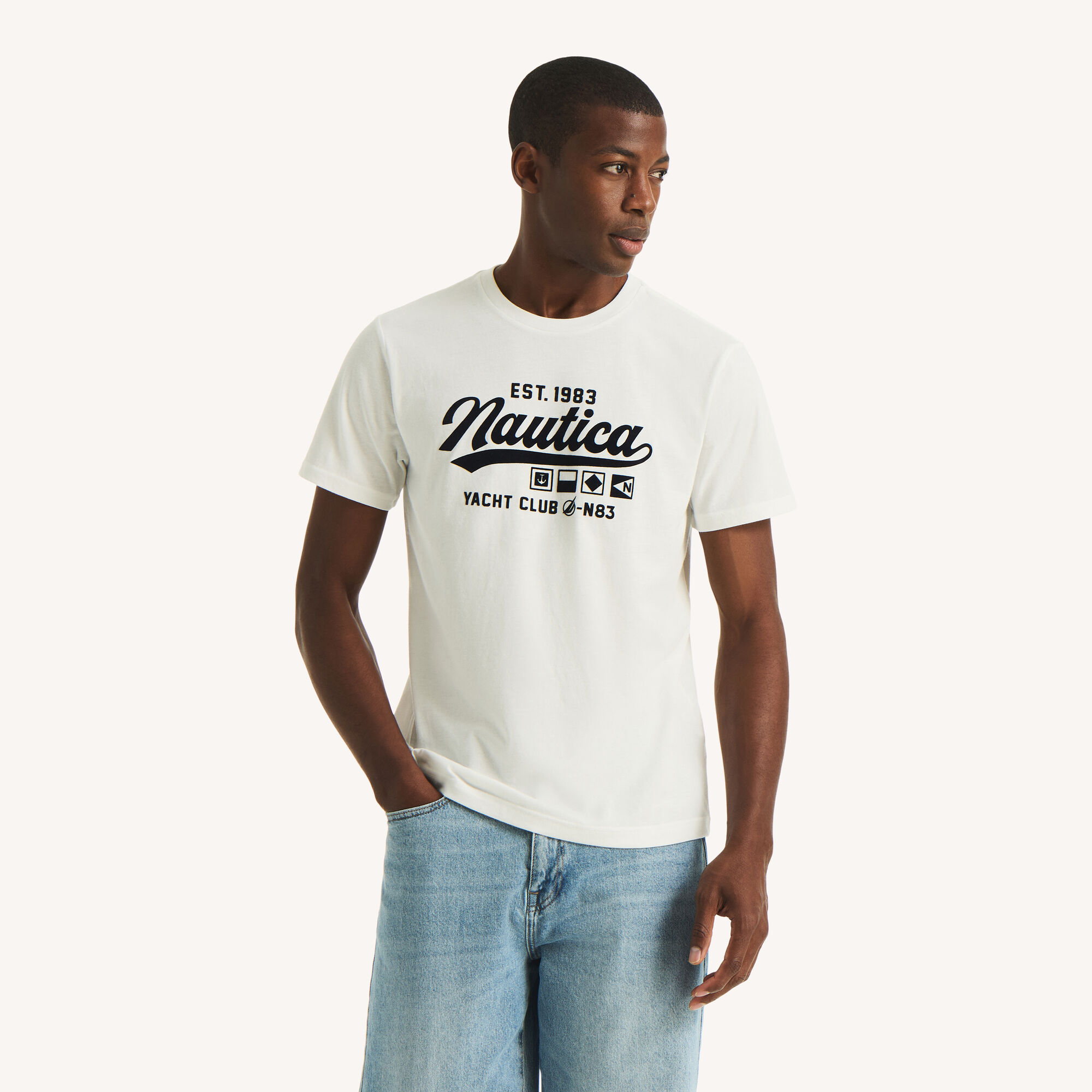 Flocked Nautica Heritage Logo Graphic T-Shirt,Sail White,large