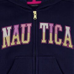 Toddler Girls' Glitter Full-Zip Fleece Hoodie (2T-4T),Navy,large