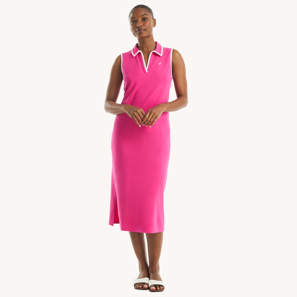 Johnny Collar Midi Dress,Hot Pink,large