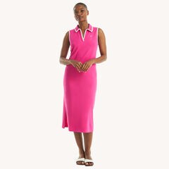 Johnny Collar Midi Dress,Hot Pink,large