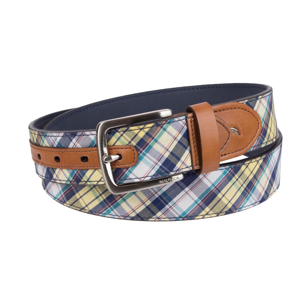 Washed Belt With Plaid Overlay,Yellow,large