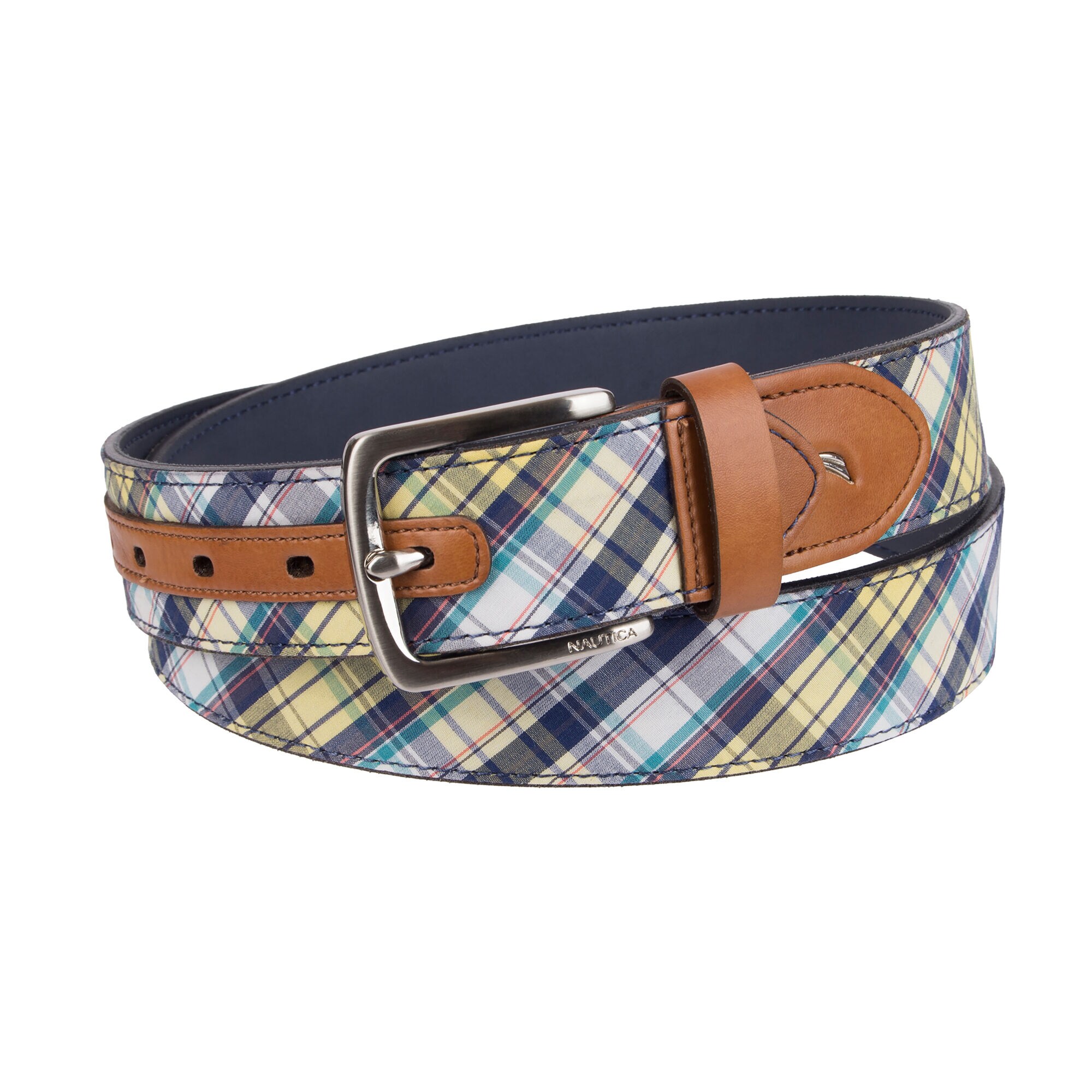 Washed Belt With Plaid Overlay,Yellow,large