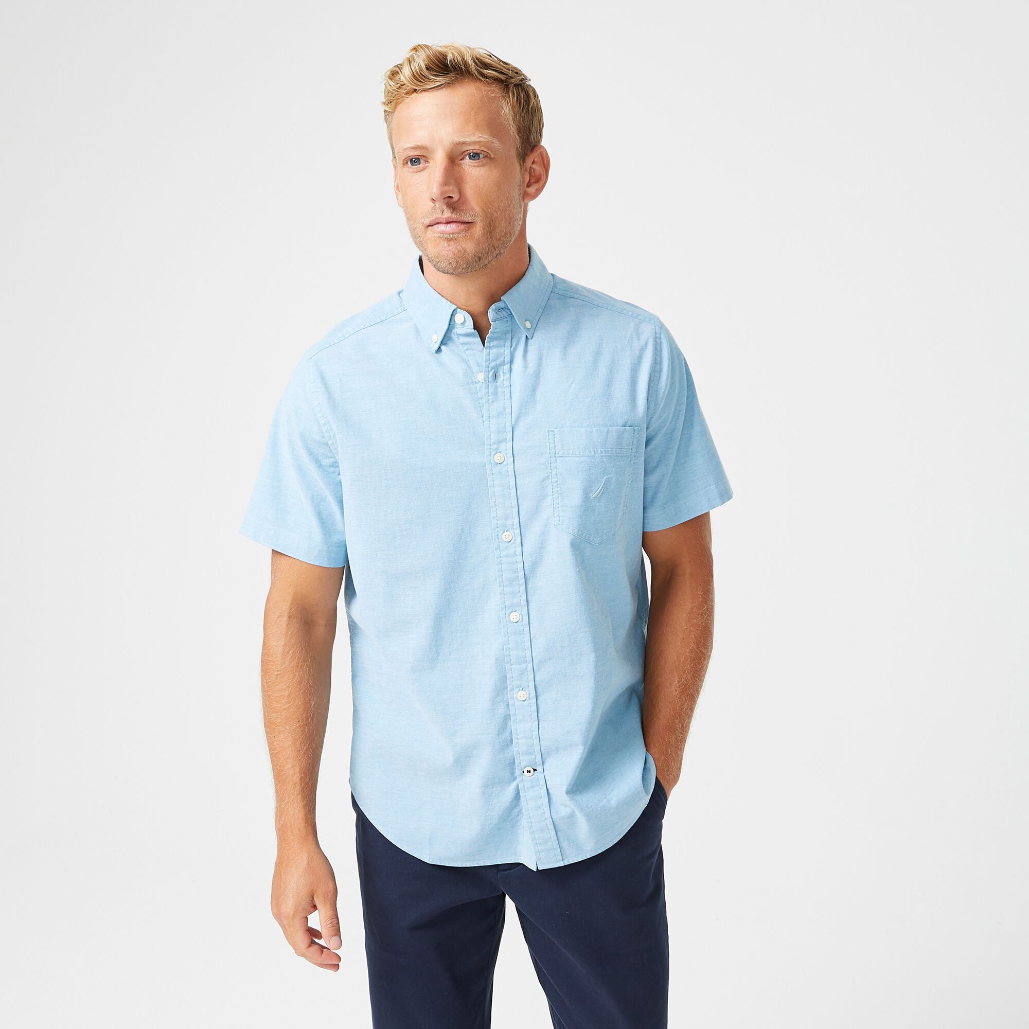 SOLID SHORT-SLEEVE SHIRT,Smokey Indigo Wash,large