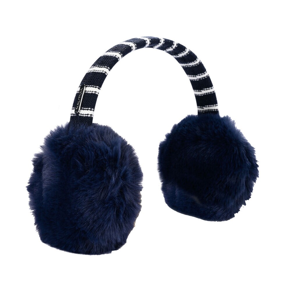 STRIPED FAUX FUR EARMUFFS,Bolt Blue,large