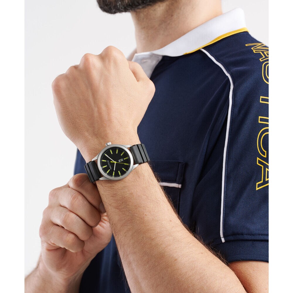 Hannay Bay Wheat Fiber Strap 3-Hand Watch,Black,large