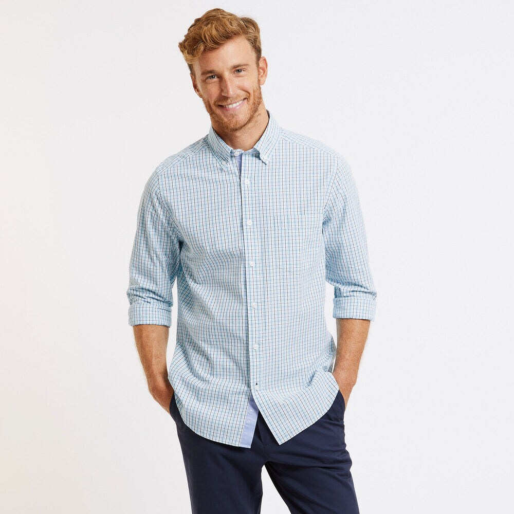 Classic Fit Long Sleeve Gingham Button Down,True Navy,large