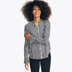 RUFFLE PLAID SHIRT,True Black,large