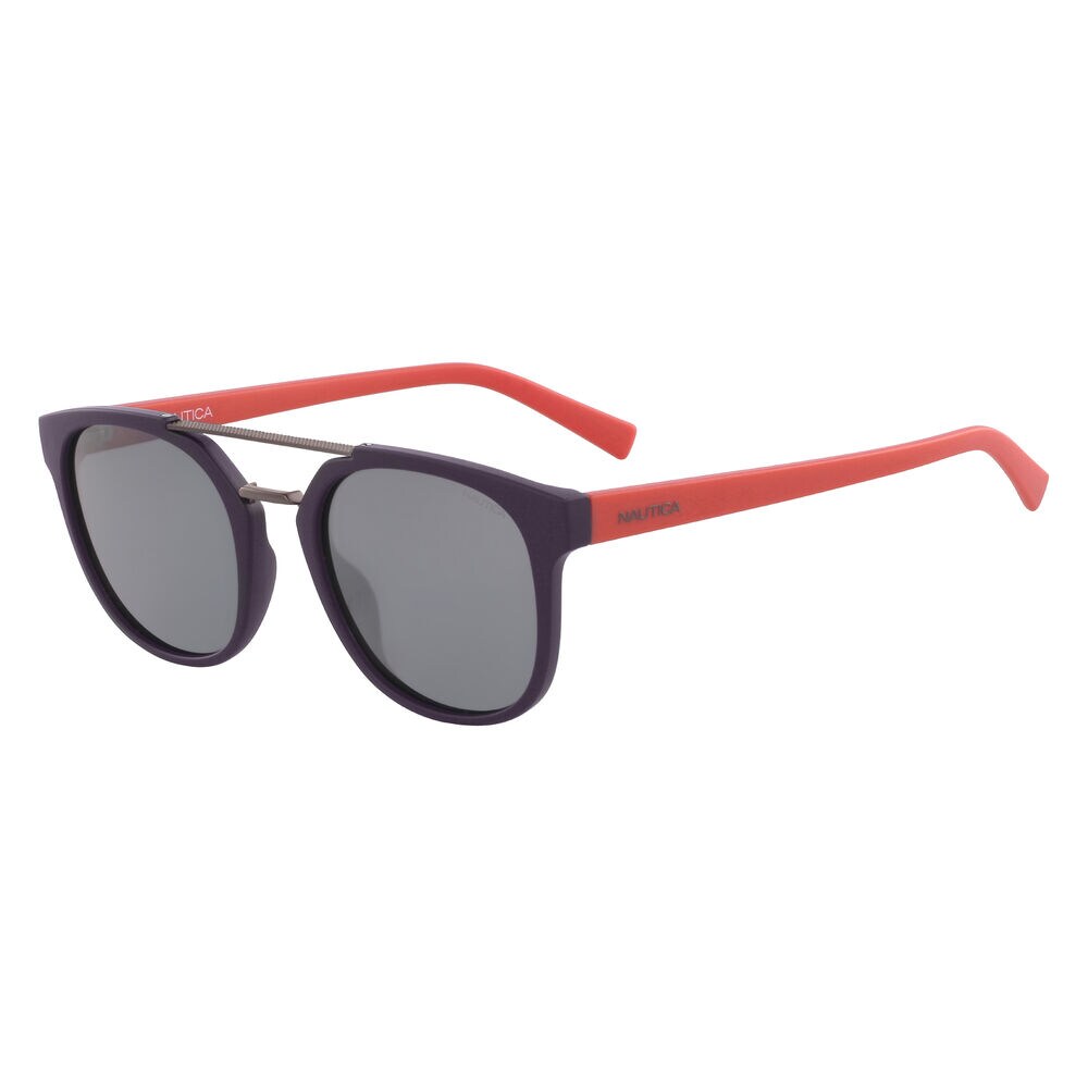 Round Sunglasses with Brow Bar,Navy,large