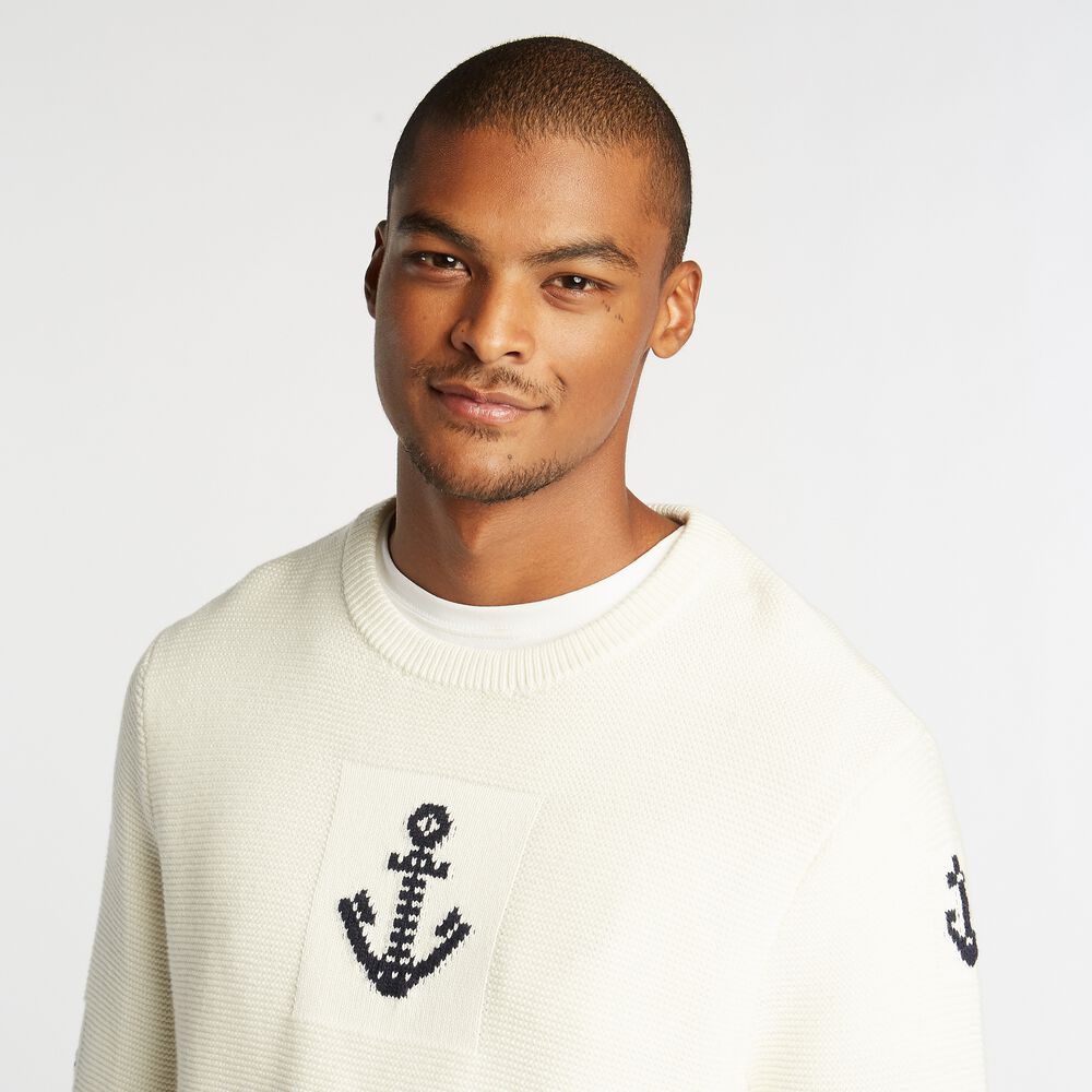 CREWNECK JACQUARD ANCHOR SWEATER,Marshmallow,large
