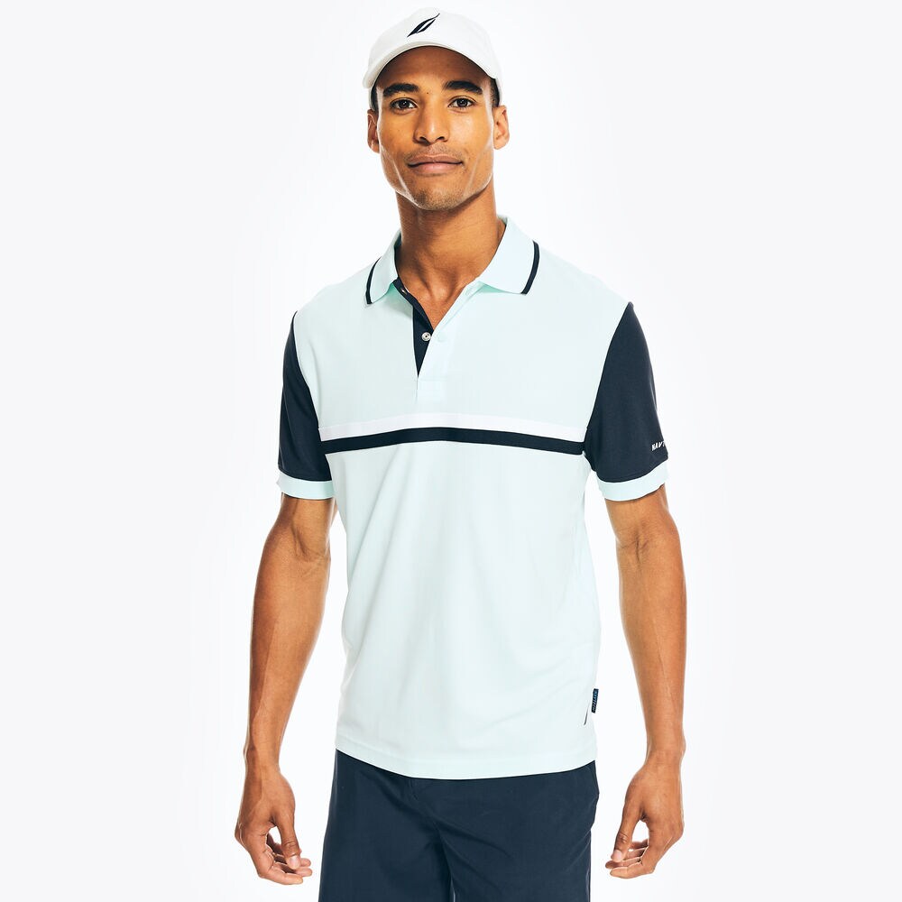 NAVTECH SUSTAINABLY CRAFTED CLASSIC FIT CHEST-STRIPE POLO,South Beach Aqua,large