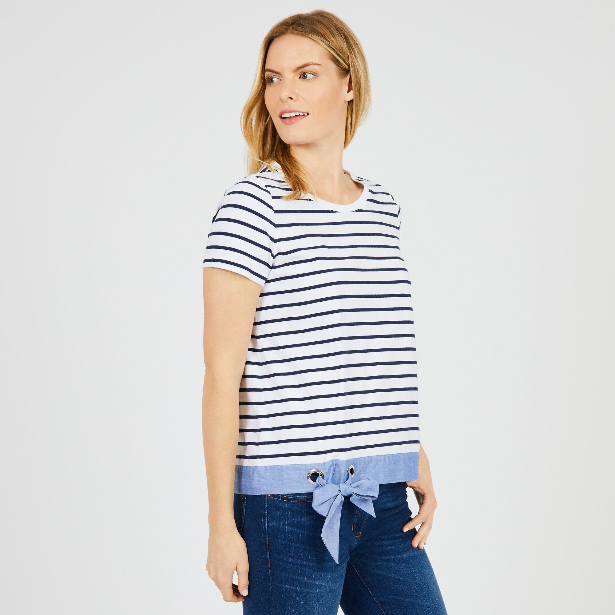 Short Sleeve Striped Top with Bow | Nautica