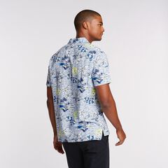 Linen Blend Camp Shirt in Tropical Print,Horizon Blue,large