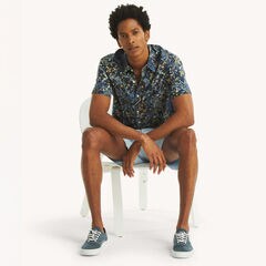 Printed Short-Sleeve Shirt,Stellar Blue Heather,large