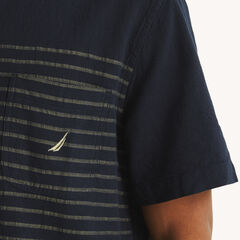 Striped Short-Sleeve Shirt,Stellar Blue Heather,large