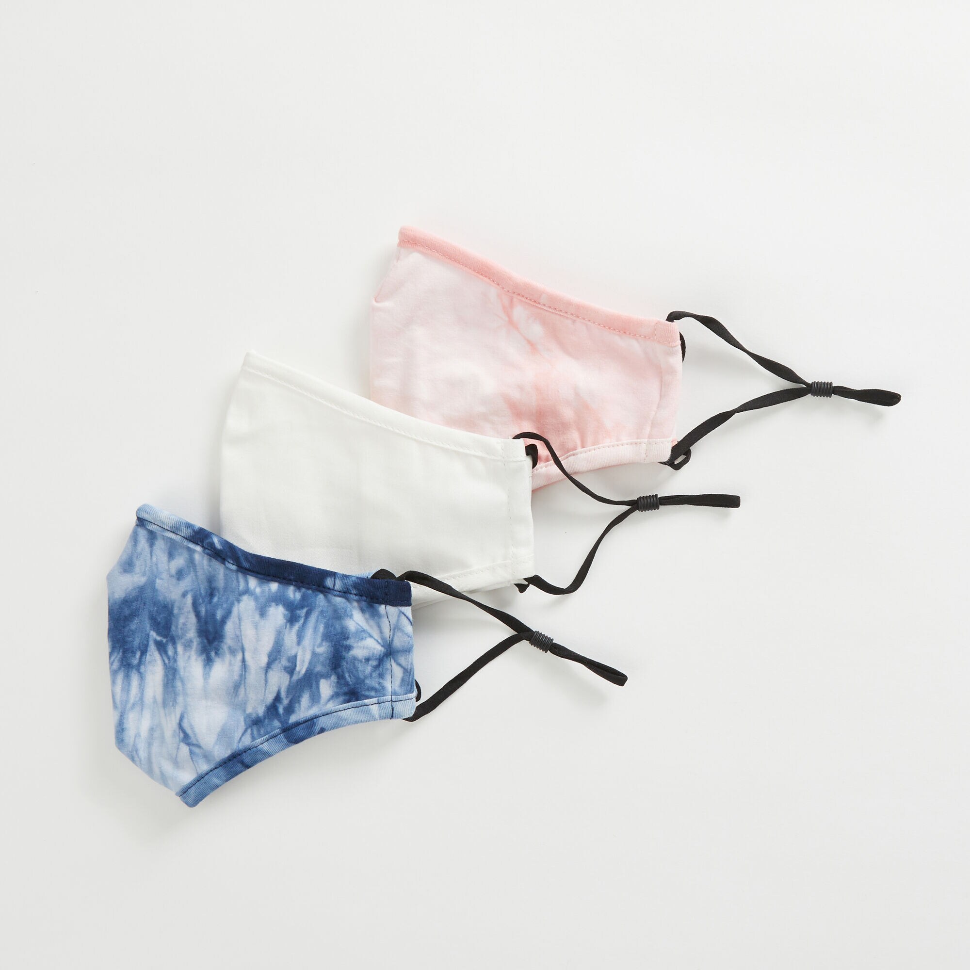 TIE DYE AND SOLID REUSABLE FACE MASK, 3 PACK,Multi,large
