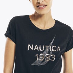 SEQUIN LOGO T-SHIRT,True Black,large
