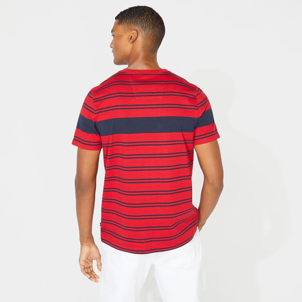 STRIPED PREMIUM COTTON T-SHIRT,Nautica Red,large