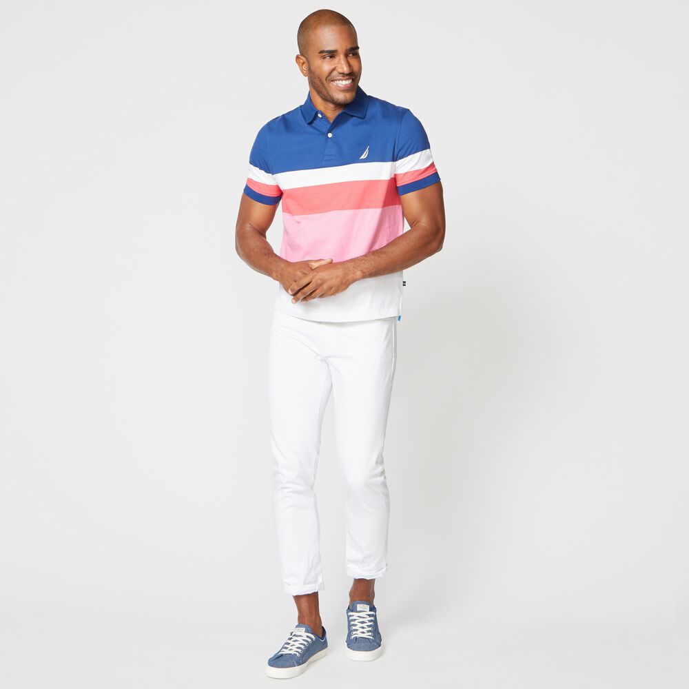 PREMIUM COTTON COLORBLOCK STRIPE POLO,Estate Blue,large