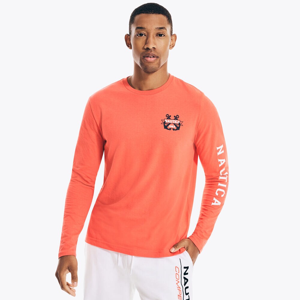 SUSTAINABLY CRAFTED GRAPHIC LONG-SLEEVE T-SHIRT,Glory Red,large
