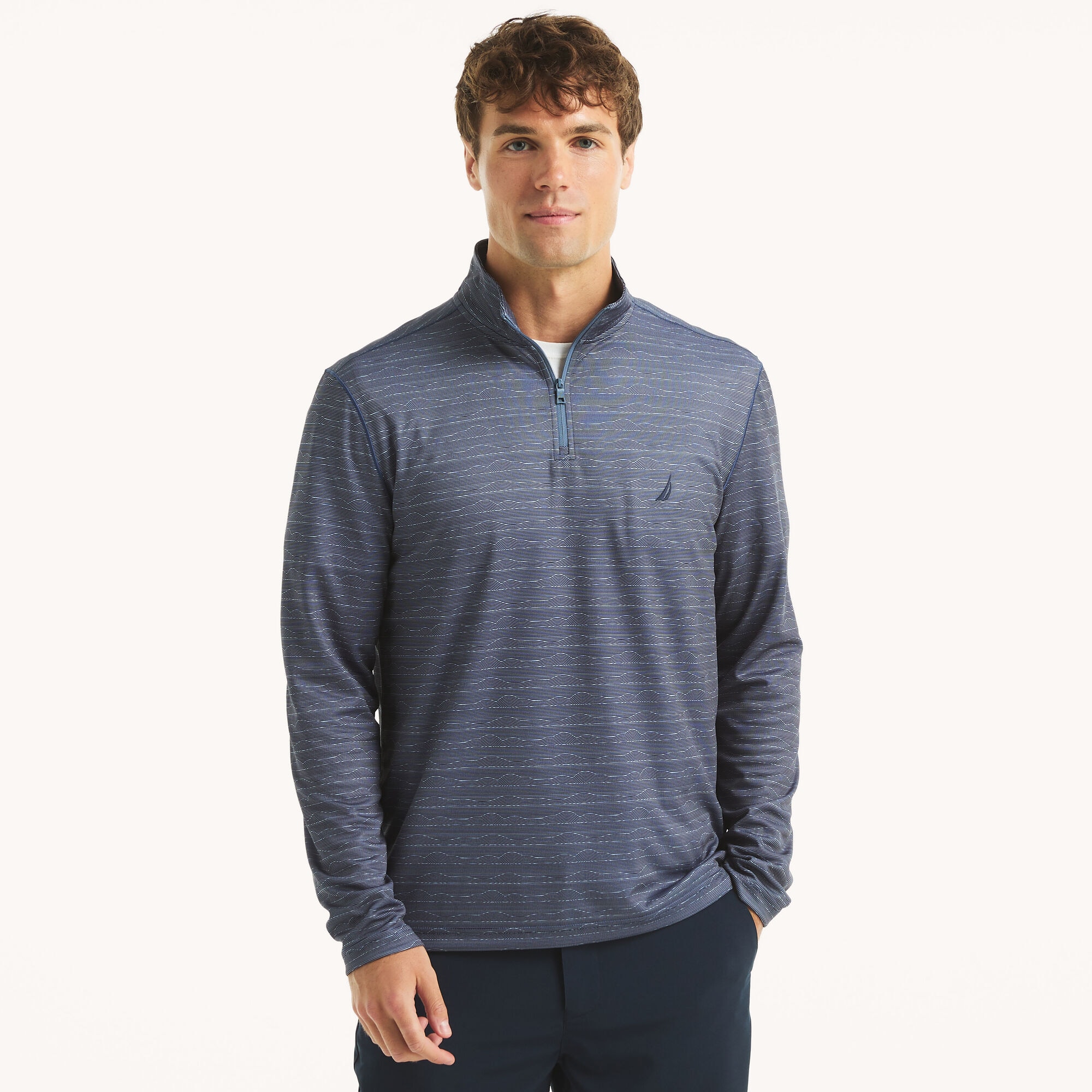 Printed Quarter-Zip Sweatshirt,Stellar Blue Heather,large
