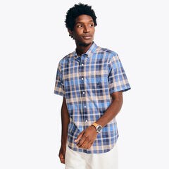 Sustainably Crafted Plaid Short-Sleeve Shirt,Bolt Blue,large