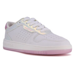 Girls' Holographic Lace-Up Sneaker,Antique White Wash,large
