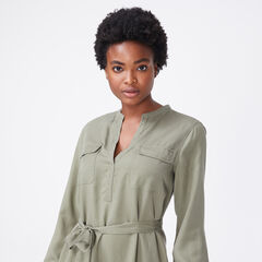 SUSTAINABLY CRAFTED BELTED UTILITY DRESS,Teal Wave,large