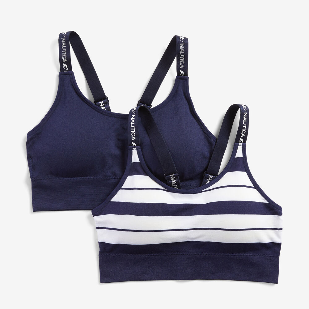 SEAMLESS LOGO STRAP BRALETTE, 2-PACK,Navy,large