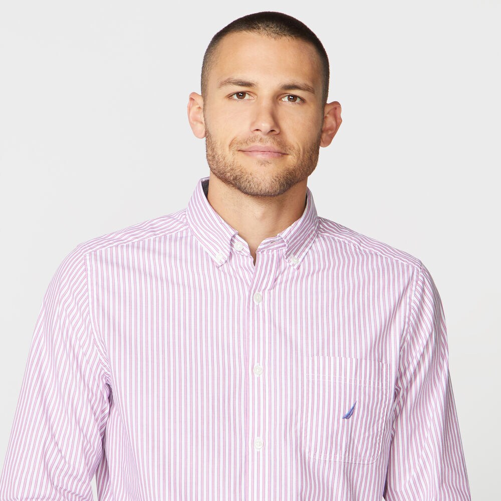 CLASSIC FIT STRIPE POPLIN SHIRT,Red,large