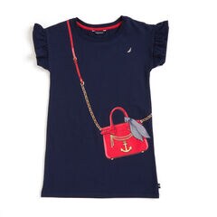 Girls' Jersey 'Anchor Purse' Shift Dress (7-16),Navy,large