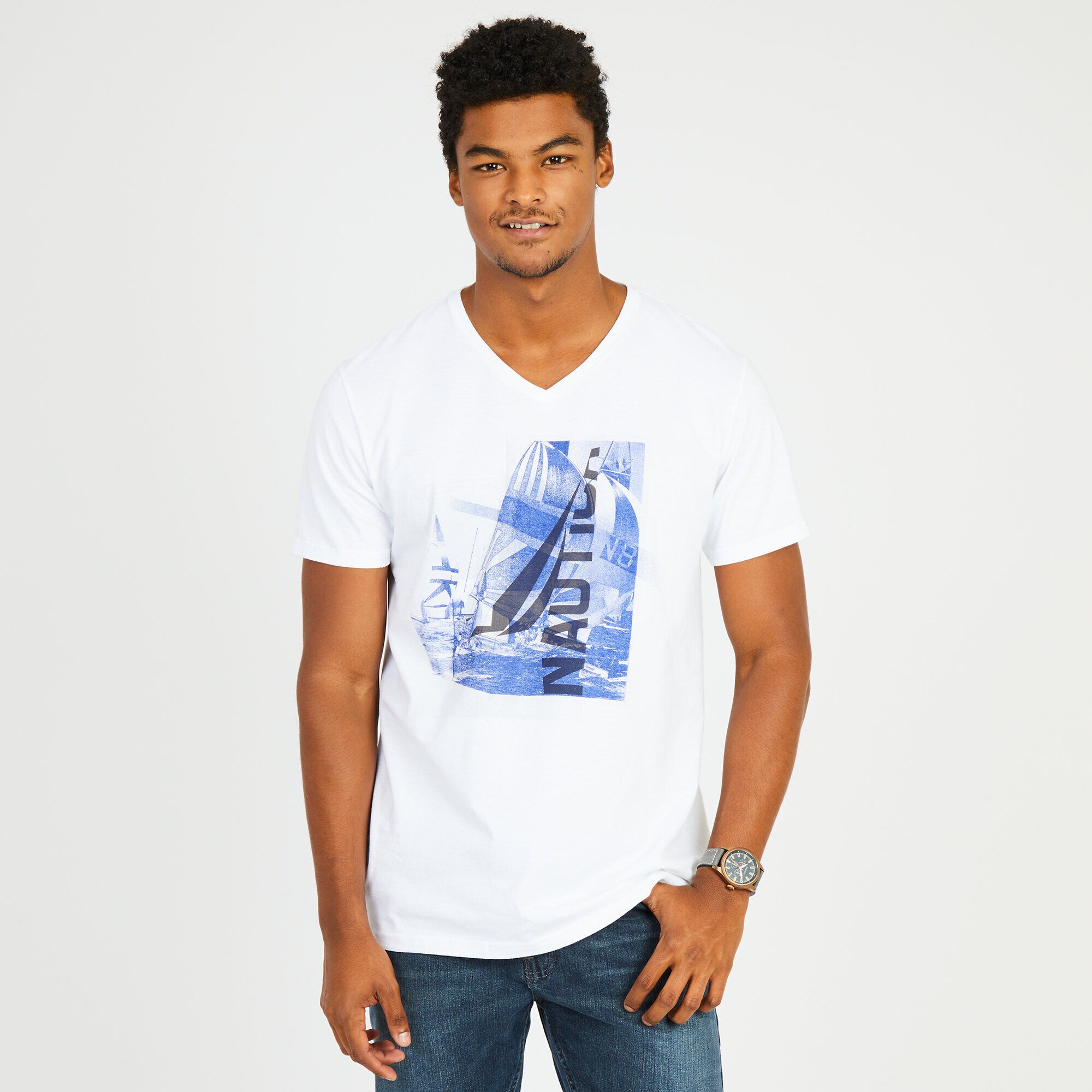 On The Water V-Neck T-Shirt,Bright White,large