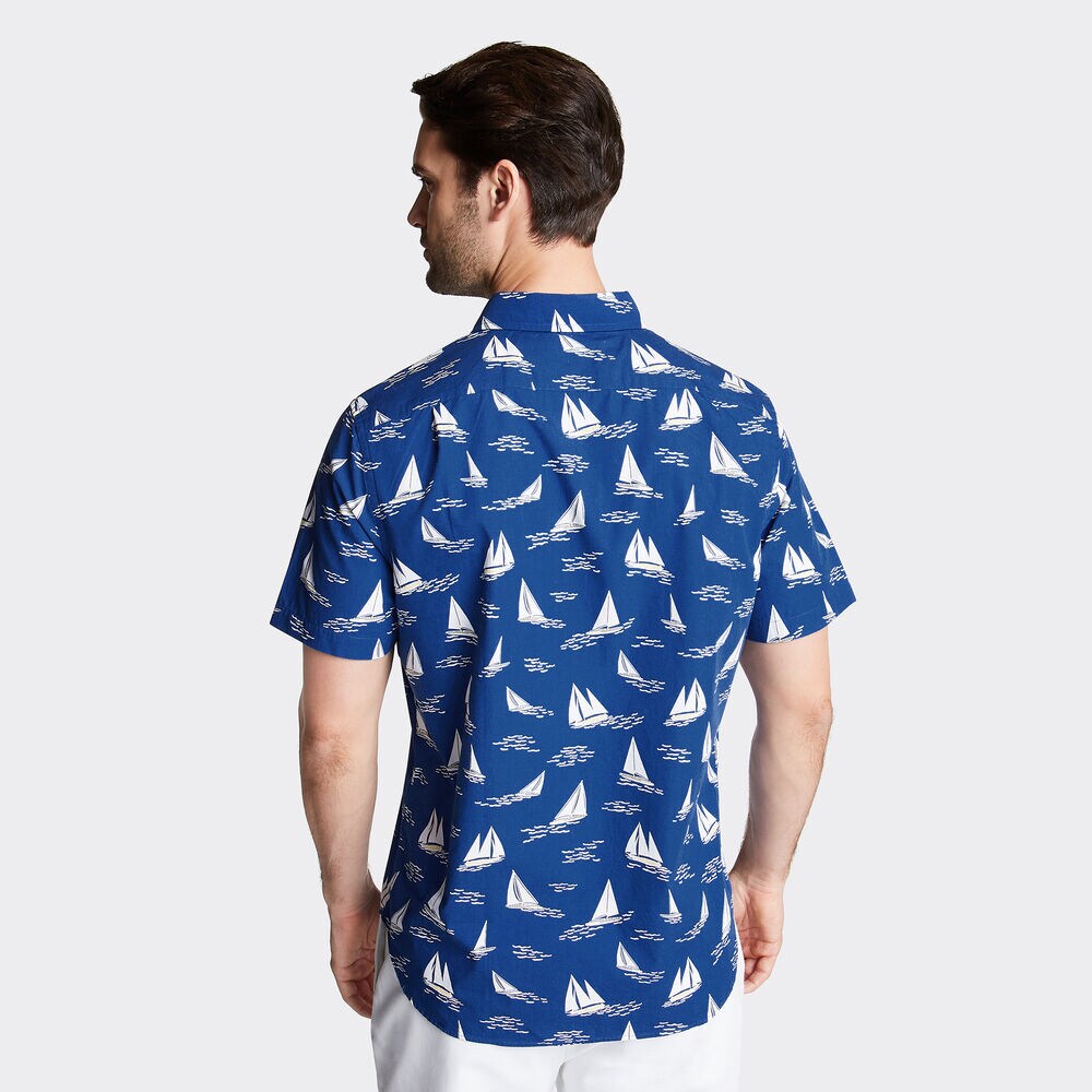 CLASSIC FIT SHORT SLEEVE POPLIN SHIRT IN PRINT,Clear Sky Blue,large