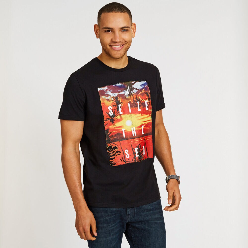 Seize The Sea Crewneck T-Shirt,True Black,large