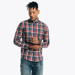 Slim Fit Wrinkle-Resistant Plaid Wear To Work Shirt,Peacoat,large