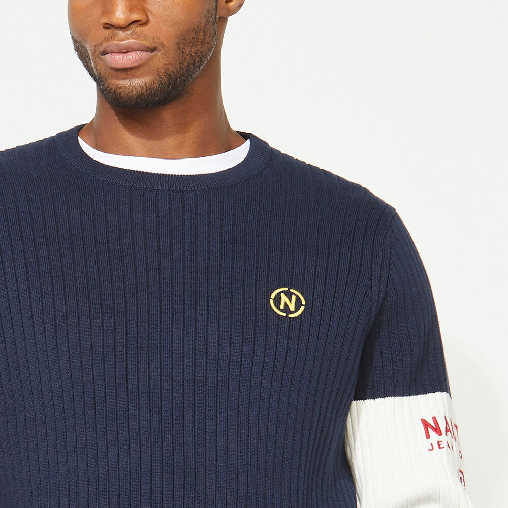 NAUTICA JEANS CO. ARM BAND SWEATER,Navy,large