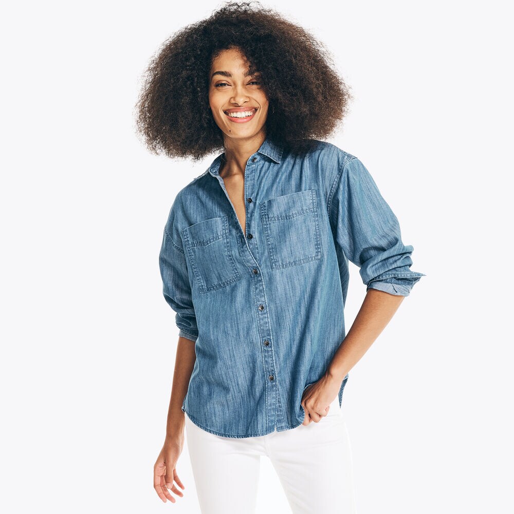 NAUTICA JEANS CO. SUSTAINABLY CRAFTED OVERSIZED BUTTON-DOWN SHIRT,Aqua Sky,large
