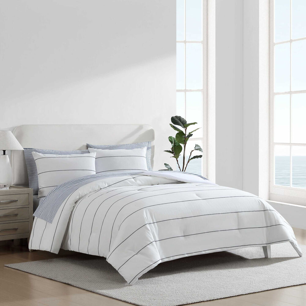 Naval Stripe White Twin Comforter-Sham Set,Snow White,large