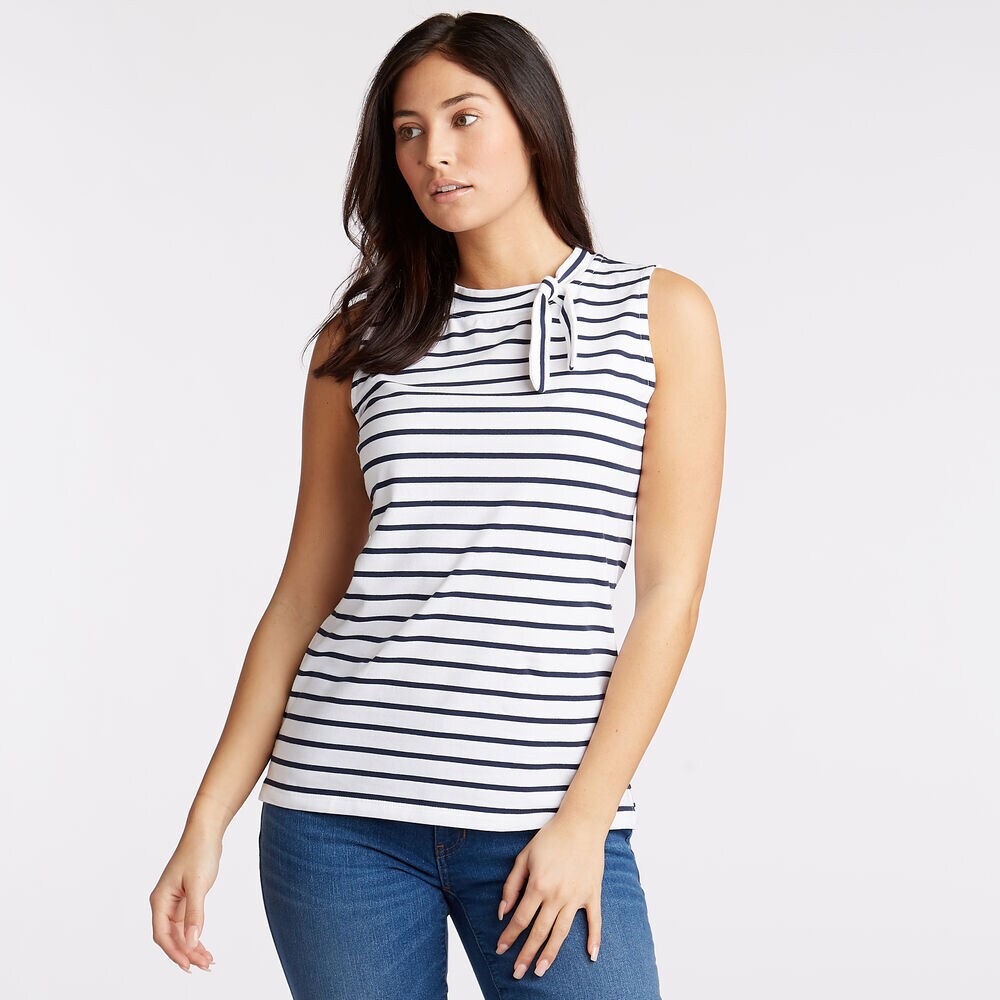 Sleeveless Tie Neck Jersey Top,Bright White,large