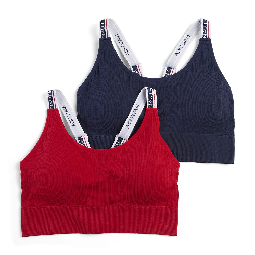 LOGO EMBROIDERED RIBBED BRAS, 2-PACK,Nautica Red,large