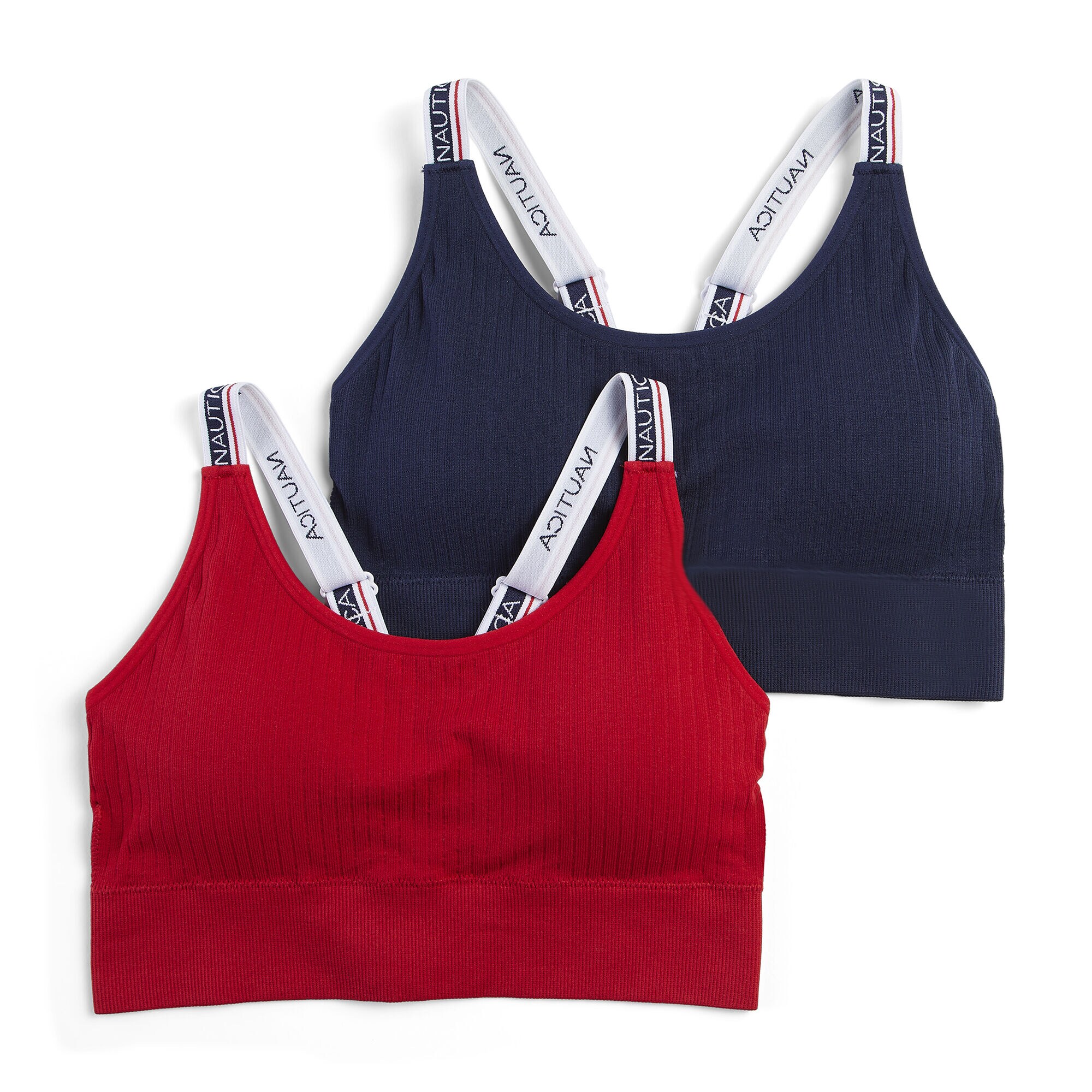 LOGO EMBROIDERED RIBBED BRAS, 2-PACK,Nautica Red,large