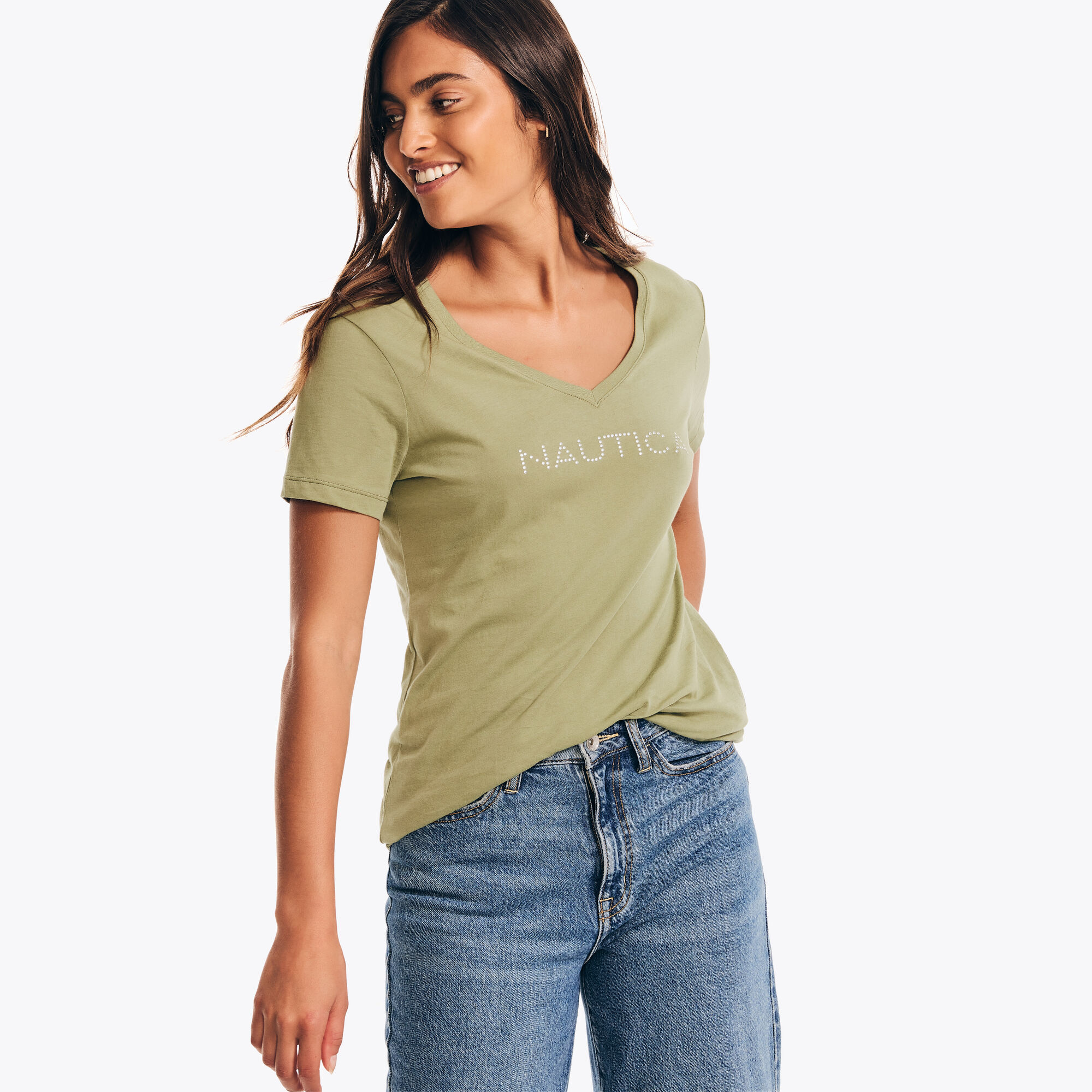 V-Neck T-Shirt,Olive Vine,large