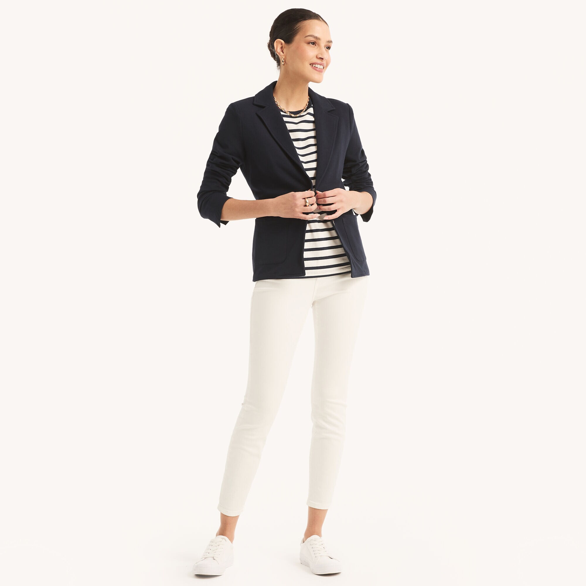 Solid Knit Blazer,Navy,large