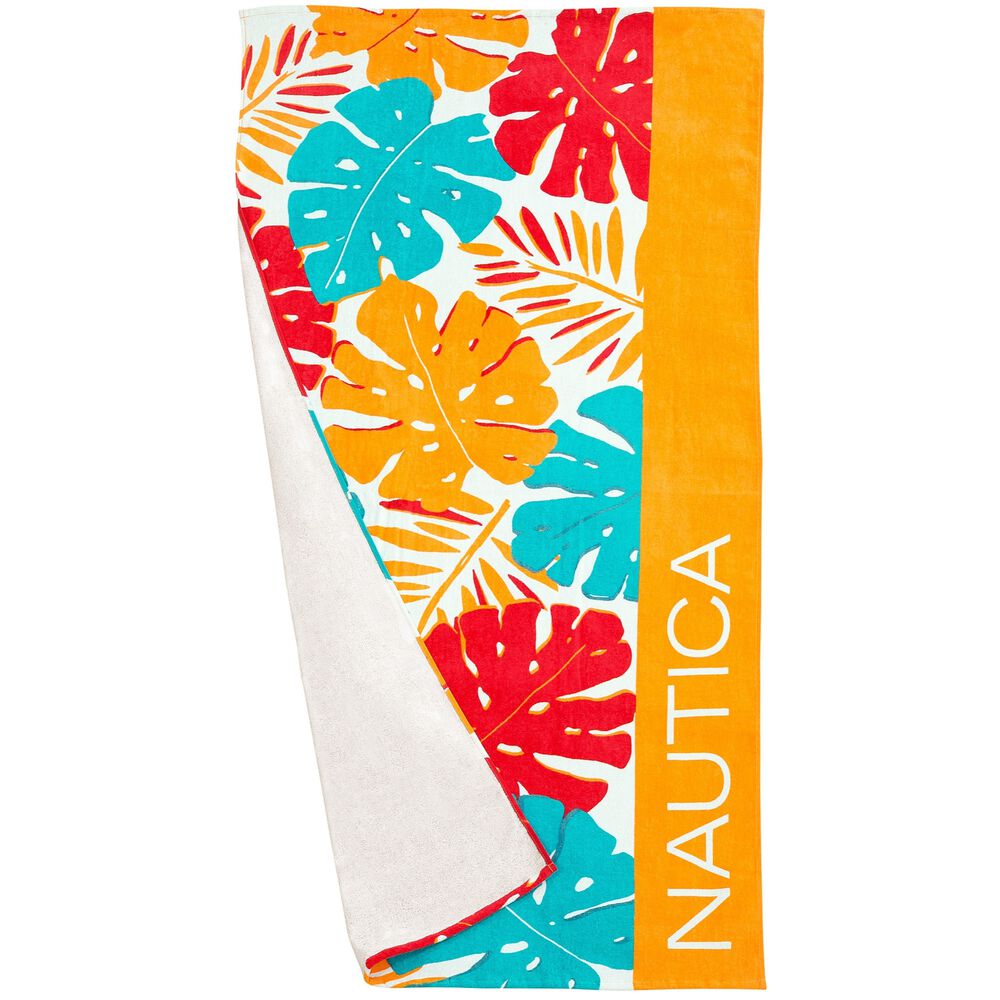 PALM LEAF PRINT BEACH TOWEL,Orange,large
