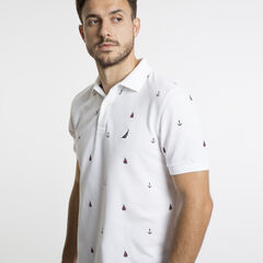 Classic Fit Mesh Polo in Anchor + Boat Icon,Bright White,large